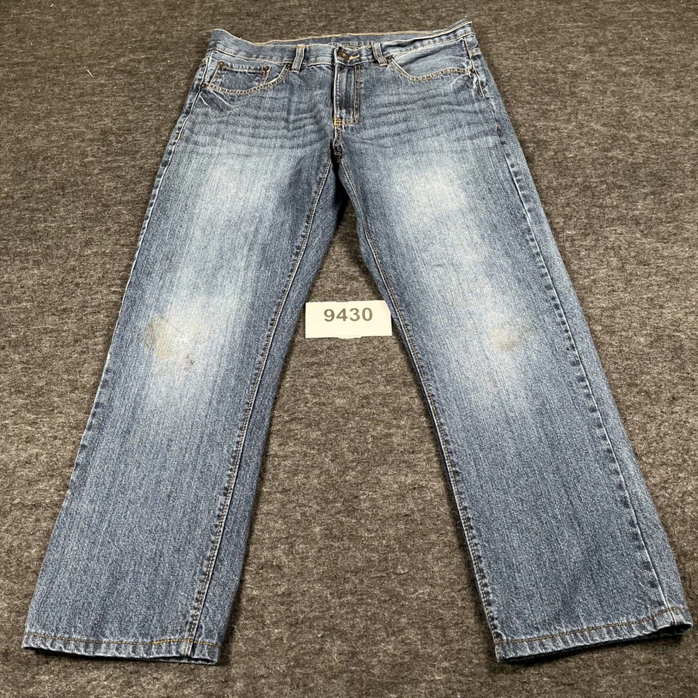 Rustic Blue Mens Slim Straight Leg Jeans Blue Medium Wash 32x34 100% Cotton